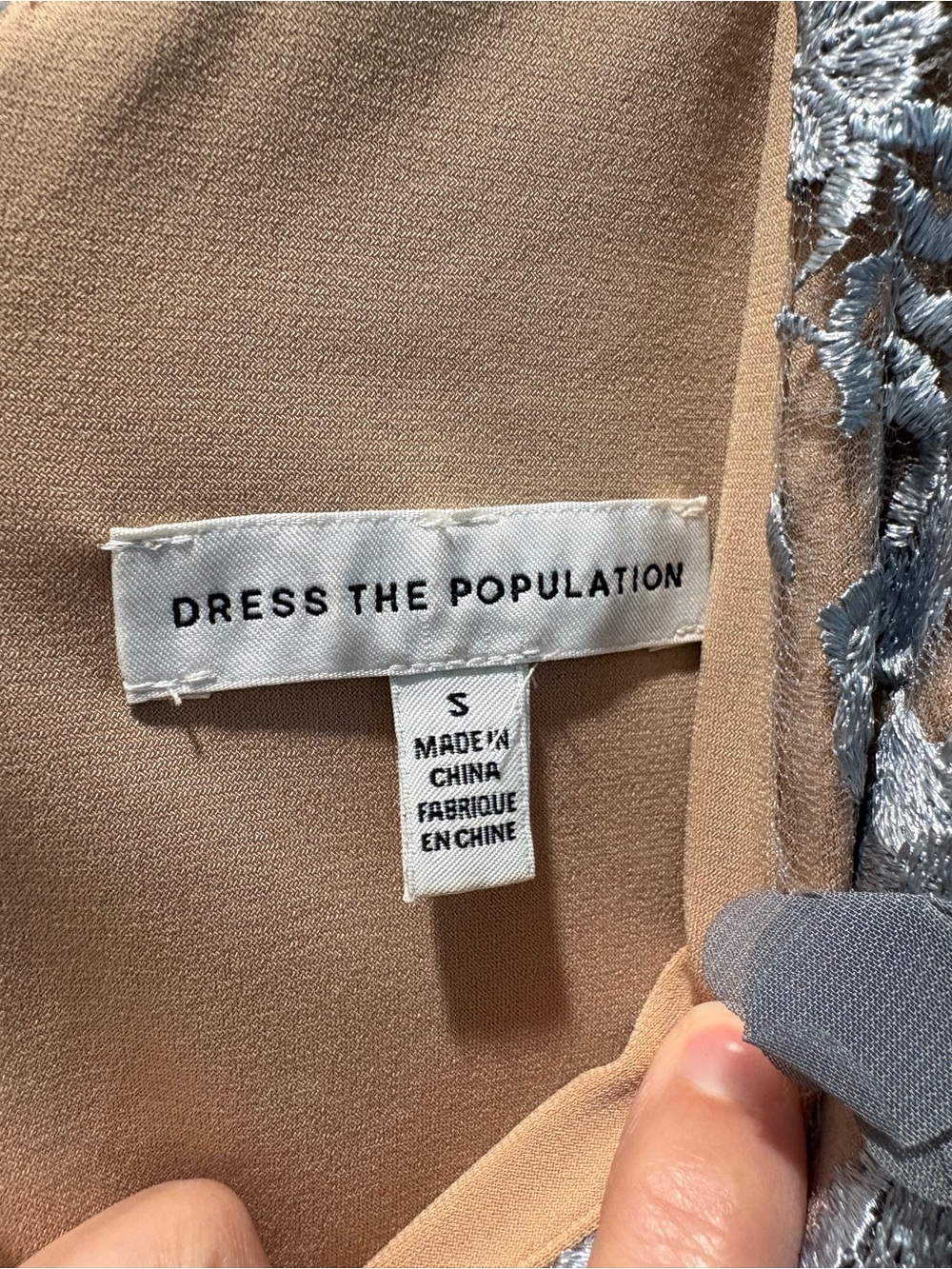Dress the Population Beige Midi Dress with Silver Floral Appliqué - Picture 3 of 6